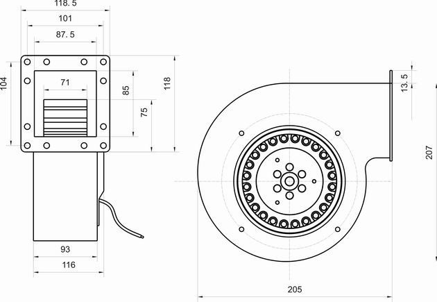 前傾式離心風機YWF150技術圖紙
